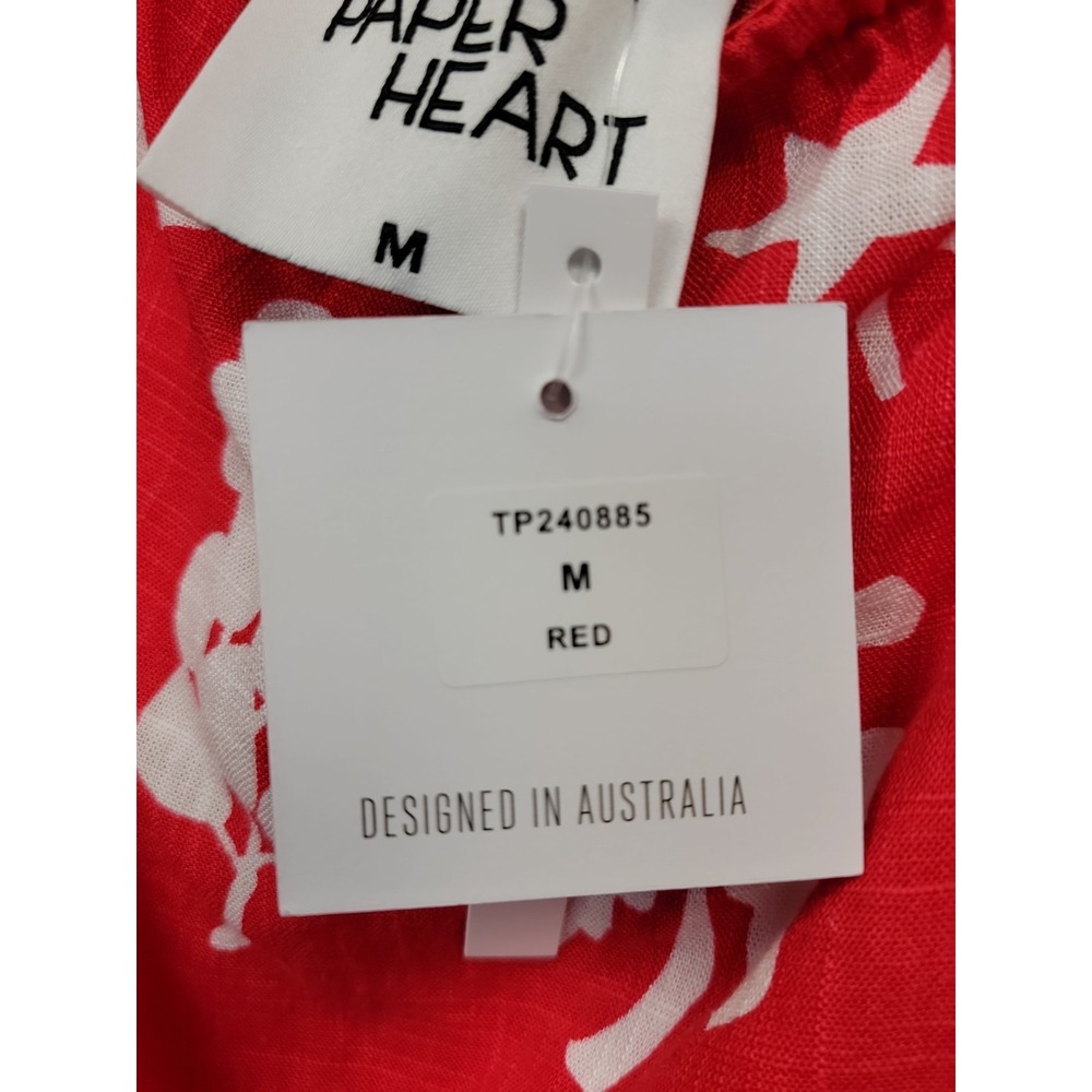 NEW Paper Heart Anthropologie Linen Strappy Maxi Dress M Fuego Red Beachy Resort - Picture 13 of 15